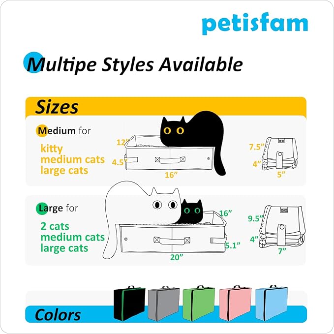 petisfam Portable Travel Cat Litter Box for Medium Cats and Kitty with Zipped Lid to Keep Litter and Odor Contained