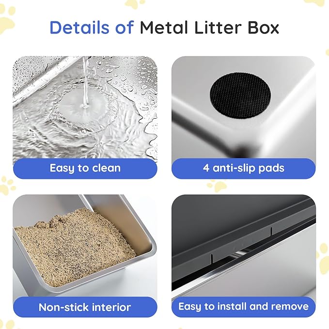 XXXL Stainless Steel Cat Litter Box with Lid, 28"x20"x12", Extra Large High Sided Metal Litter Box, with Scoop, Litter Mat, Non-Sticky, Anti-Urine Leakage, Easy to Clean for Big Cats and Multiple Cats