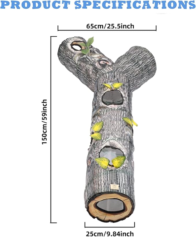 Cat Tunnels for Indoor Cats, Tree Trunk Cat Tunnel Toys, Cat Stuff Accessories for Large Cats Kitten and Other Small Animals to Chase and Play, Foldable & Easy to Store, Cat Tube Toys L 59"