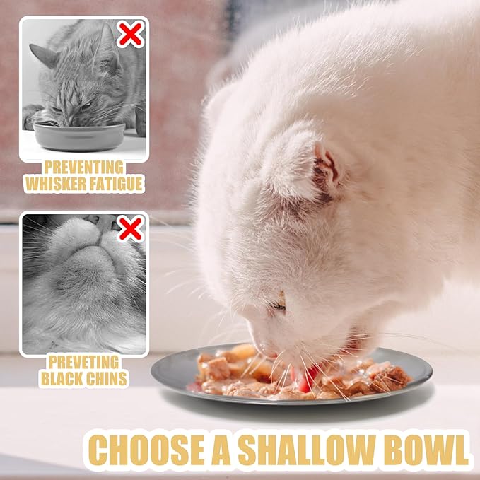 4 Pcs 304 Stainless Steel Cat Bowls - 6.7 Inch Metal Wide Shallow Bowls, Whisker Friendly, Indoor Cats & Kittens