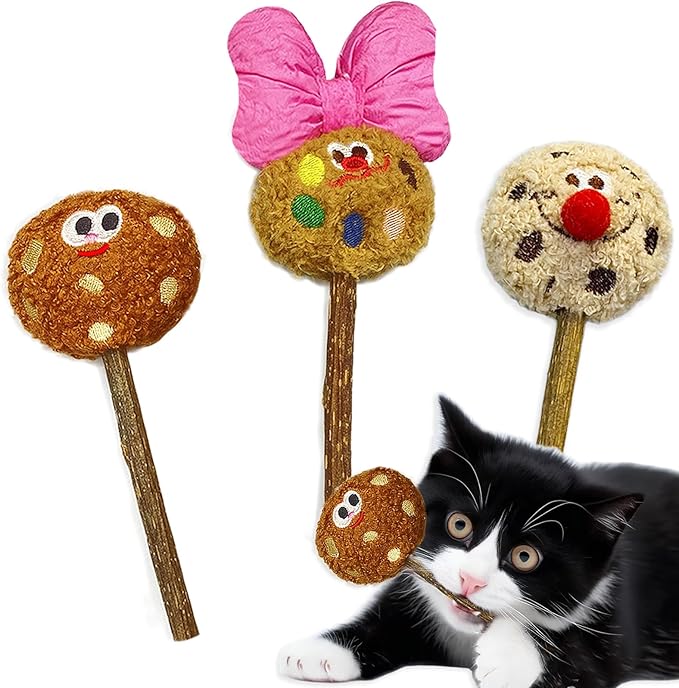 Silvervine Sticks for Cats, Lollipops Catnip Toys & Cat Chew Toy for Teeth Cleaning, Cat Toys for Indoor Cats (3-Pcs)