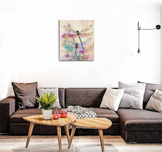 Dragonfly Bathroom Pictures Wall Art, Floral Bathroom Wall Decor, Framed Painting Canvas Artwork for Bedroom Living Room Decorations 24"L x 20"W