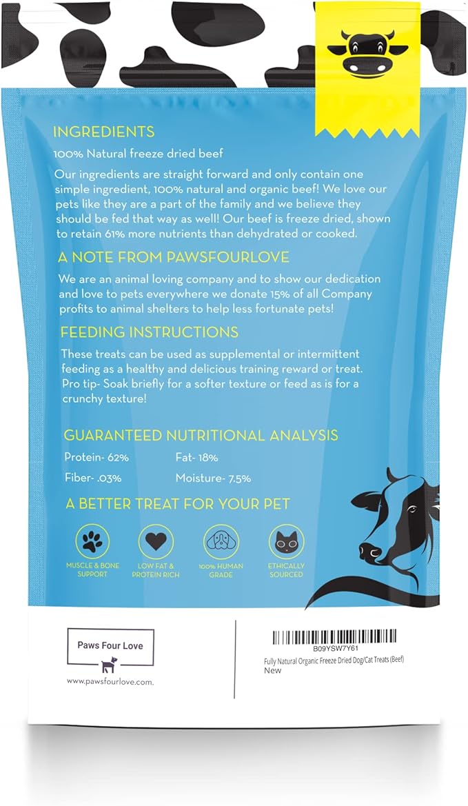 Organic Freeze Dried Dog & Cat Treats - Single Ingredient, Grain Free Food Toppers for Healthy Pets, No Fillers or Preservatives (1 Bag, Beef)