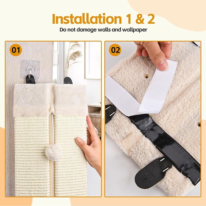2-Pack Wall Corner Cat Scratcher for Indoor Cats - Wall Mounted Sisal Scratching Pad with Hanging Ball - Vertical Corner Wall Mount Scratch Panel, Protector for Wall Corner