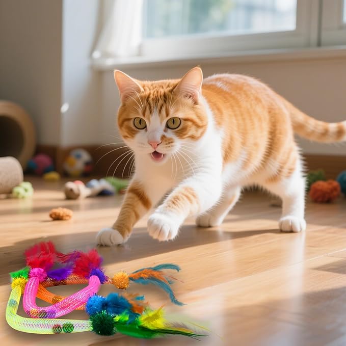 Cat Chew Toys, 11 Pack Kitten Catnip Toys Silvervine Sticks for Indoor Cats Teeth Cleaning, Interactive Treat Stretch Dental Chew Rope with Bell Feather