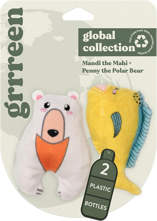 Global Collection Cat Toys | Mahi and Polar Bear Mixed Bundle | Value 2-Pack for Indoor Cats | Cute Interactive Plush Toys | Eco-Friendly & 100% Recycled Materials