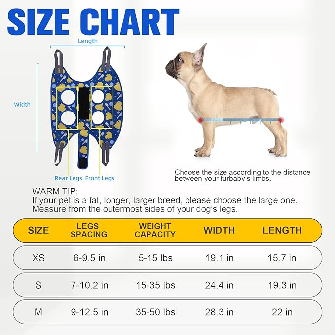 PAWCHIE Dog Grooming Hammock Harness for Dogs & Cats with Pet Nail Clipper Trimmer - Cat Hanger Sling for Trimming Clipping Nails- Dog Hammock Restraint Bag for Small Medium Large Dog, Navy Blue XS