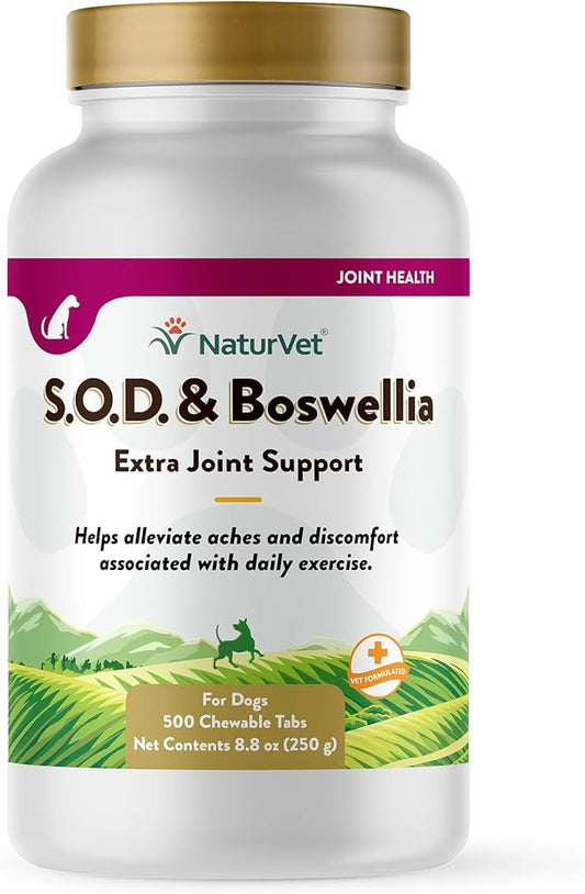 NaturVet S.O.D. & Boswellia Extra Joint Support Dog Supplement – Dog Hip Supplement – Helps Alleviate Aches, Pain – for Dog Flexibility, Healthy Joint Function – 500 Ct. Chewable Tablets