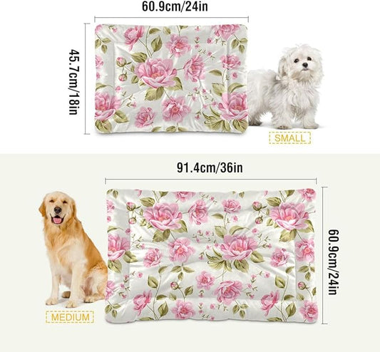 Pet Bed Rose Flower Floral Dog Bed Mat Absorbing Non Slip Pad Pet Sleeping Mat for Small, Medium, and Large Dogs Puppy Cat 36 in x 24 in