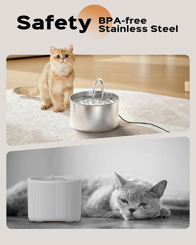 Cat Water Fountain: Stainless Steel Pet Water Fountains Indoor Metal Automatic Cat/Dog Waterer Bowls Faucet Bottle Watering Pets 24/7 Running Water Dispenser for Drinking