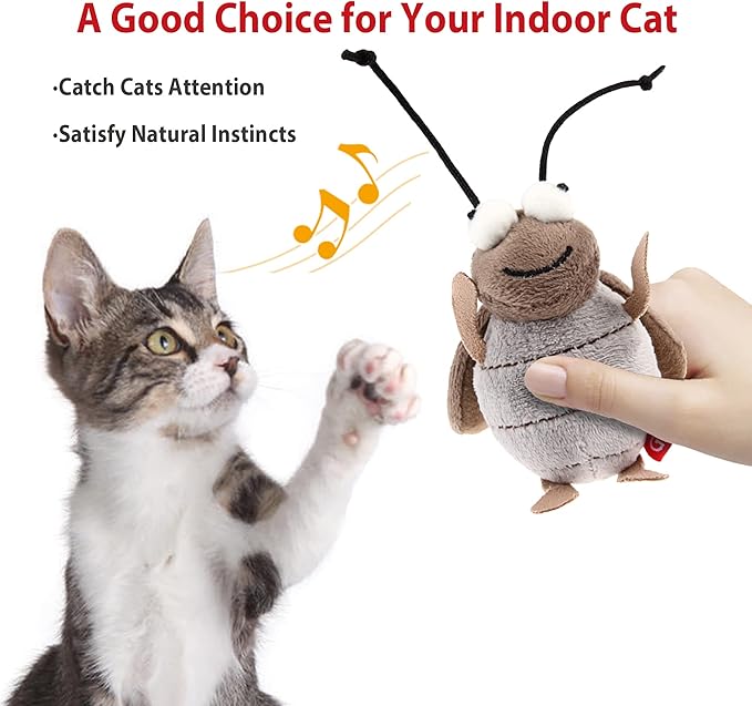 Gigwi Interactive Toy Set for Indoor Cats - 3PCS Plush Pack Including Squeaky Feather, Mouse Hunt, Chase Bird, and Chirping Cricket Toys