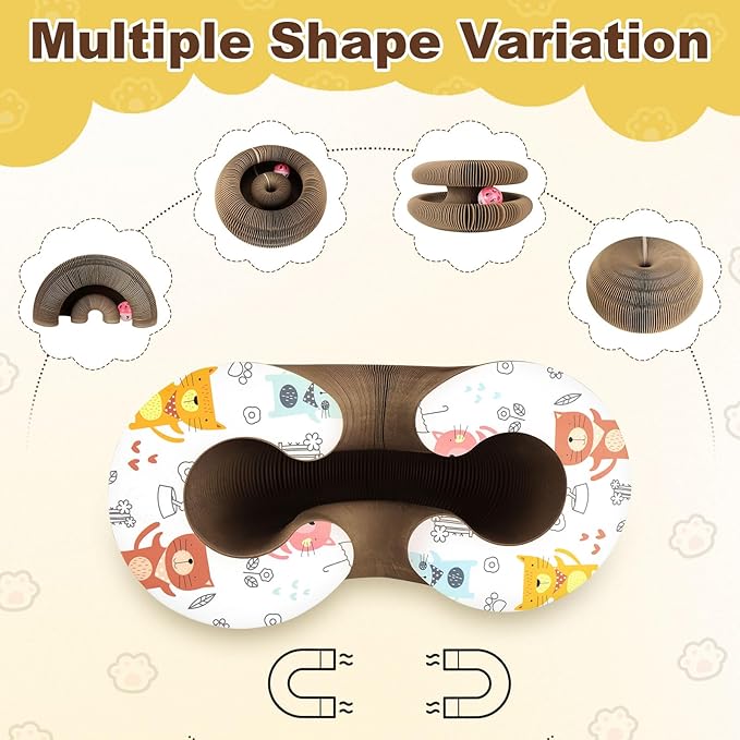 Kitty Kurlz Curls Cat Toy, Magic Organ Cat Scratching Board with Bell-Ball, Foldable Interactive Marlenes Kitten Curls Cat Scratchers for Indoor Cats