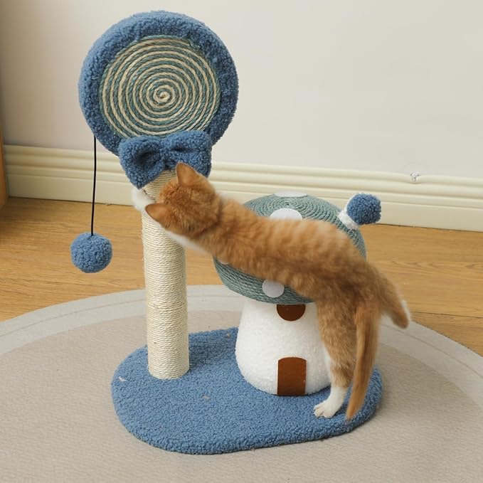 Doggie&Kittie Cat Scratching Post Cute Kitten Scratching Board Kitty Toys Mushroom Lollipop Cat Scratcher Furniture Cat Climber Climbing Tower for Indoor Cats Sisal Material (Green)