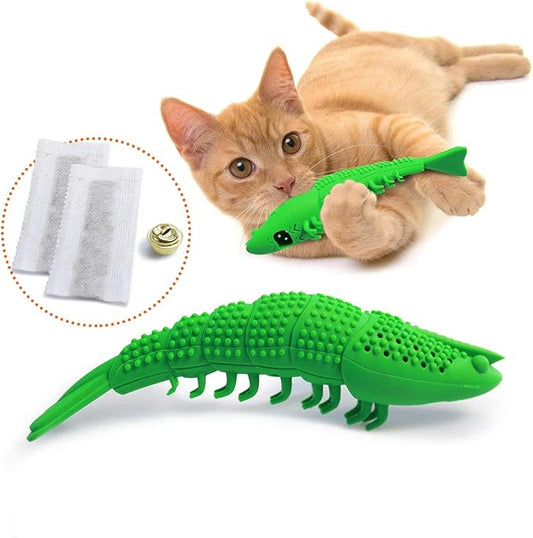 Ronton Cat Toothbrush - Durable Hard Rubber Cat Dental Care, Interactive Toothbrush Chew Toy (1 Pack Green (Shrimp))