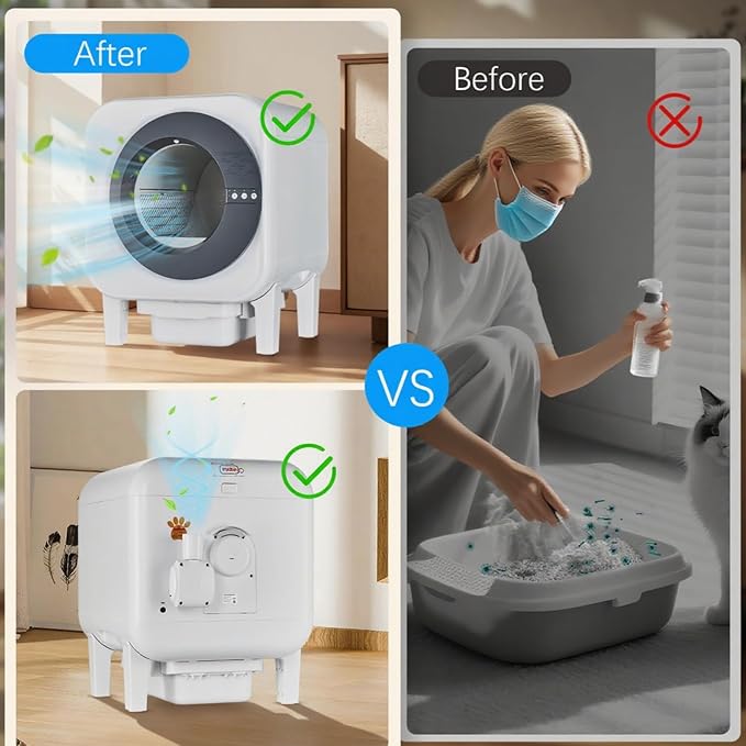 Smart Self-Cleaning Cat Litter Box, 75L Large Space & 12L Sealed Waste Drawer, APP Controlled Automatic Litter Tray with Odor Control & Health Monitoring, Safe for Multi-Cat Homes