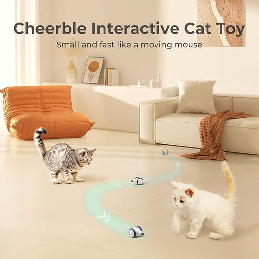 Cheerble Interactive Cat Toys for Indoor Cats, Automatic Cat Toy with LED Lights, Wicked Mouse Toys, Kitten Toys, Pet Toys, Smart Electric Cat Toy, USB Rechargeable, Auto On/Off… (Blue)