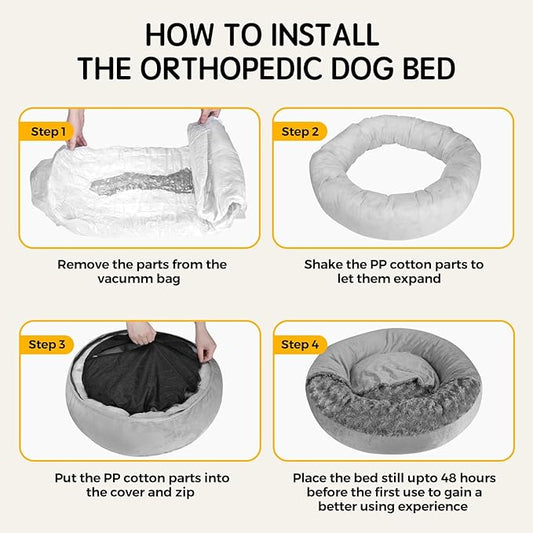 Small Dog Bed with Blanket Removable Cover Cave Washable Cat Pet Bed for Crate Toy Puppy Donut Round Plush Cozy Anti-Slip Bottom Gray 23X23X7 inch