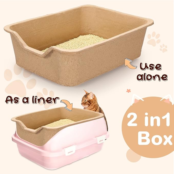 Harloon 10 Pack Extra Large Disposable Cat Litter Box 22.4 x 17.9 x 6.9'' Paper Cat Litter Tray Pet Litter Pan Large Disposable for Cats Rabbits Sturdy Portable Litter Liners Box Indoor Outdoor Travel
