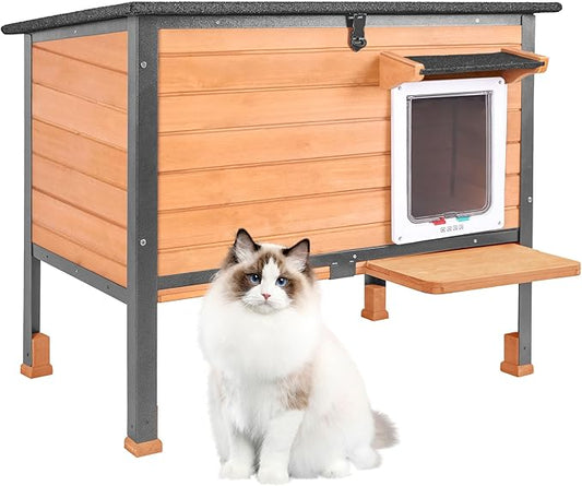 Outdoor Cat House,cat Houses for Outdoor Cats Rainproof All Round Metal Frame Wooden Condos, Indoor and Outdoor Use for Rabbit,Small Animal Feral Cat Shelter