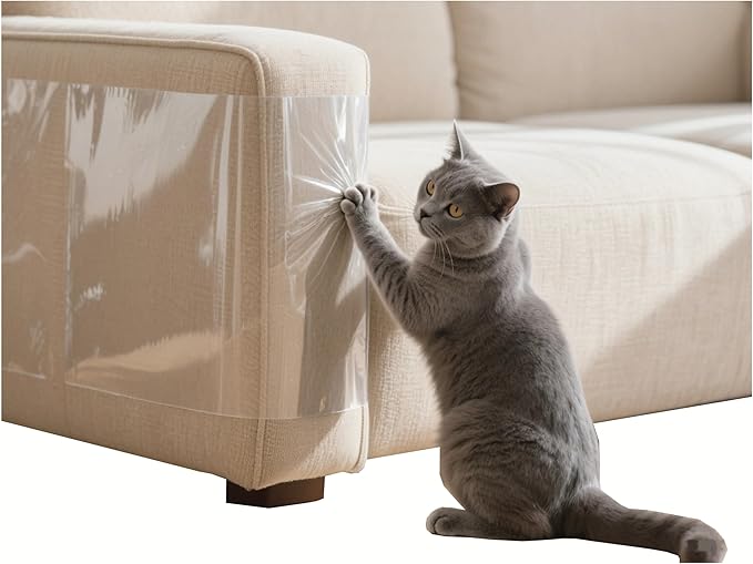 Anti Cat Scratch Furniture Protector, 12" × 197" Couch Protector from Cat Claws, Door Protector from Dog Scratching, Transparent Self-Adhesive for Furniture, Doors, Walls, Great for Sofas and Chairs