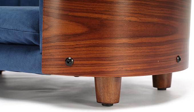 HomSof 26.38" Scandinavian Style Elevated Dog Cat Bed Pet Sofa with Solid Wood Legs and Bent Wood Back with Velvet Cushion,Small Size，Navy+Brown