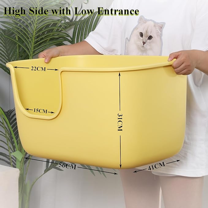Vealind Large High Sided Cat Litter Box for Indoor Cats 22.2"×14.9"×12" Tall Litter Boxes with High Back Deep Wall XL Kitty Litter Boxes (Yellow)