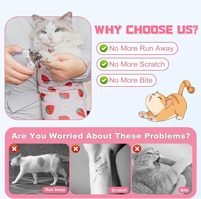 Supet Cat Grooming Wrap for Cutting Nails, 2025 Self-Adherent Cat Wrap, Anti-Escape Calming Cat Swaddle Wrap for Medicine, Nail Clipping, Teeth Brushing, Ear Cleaning