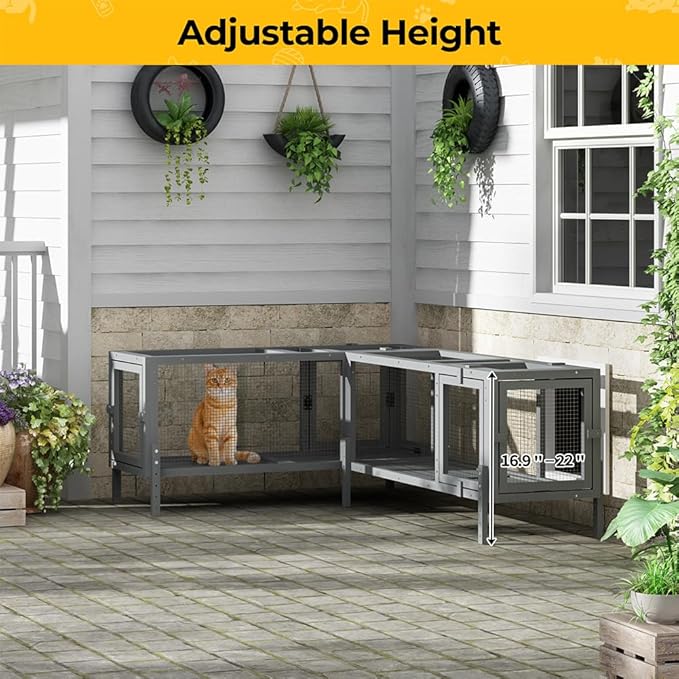 COZIWOW Wooden Cat Play Tunnel with Platforms | Configurable Window Catio | Multi-Combination Extendable Cat Run for Indoor/Outdoor Use | Small Pet Play Enclosure