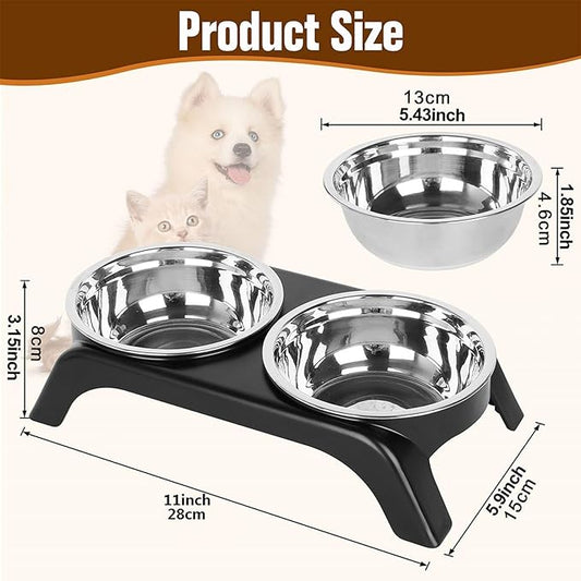 Elevated Cat Bowls, Anti Vomiting Raised Cat Food Bowl with 2 Stainless Steel Bowls, Prevent Neck Pain Cat Bowl Set, ABS Anti Slip Stand Cat Bowls for Indoor Cats & Puppies (Grey)