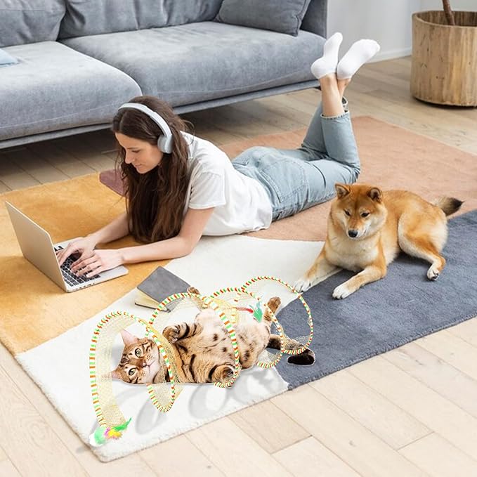 2-Pack Large Cat Tunnel Beds - Indoor & Outdoor, Interactive Spring Toys for Cats & Kittens