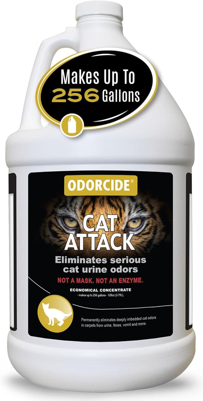 Odorcide Cat Attack Concentrate Odor Eliminator - Cat Odor Eliminator for Strong Odor - Cat Urine Odor Eliminator for Carpet & Upholstery - Cat Urine Remover for Home - Litter Box Odor Eliminator - 128 oz
