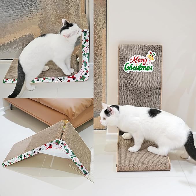 Cardboard Cat Scratcher, 23.6 Inch L Shaped Vertical Cat Scratching Board, Wall-Mount Cat Scratchers for Indoor Cats (Colorful, 1pcs)
