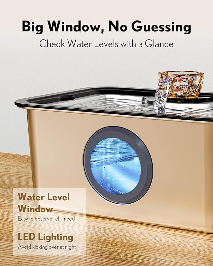 Large Dog Water Fountain Stainless Steel, 12L Pet Drinking Dispenser with Visual Window, Extra Big Cat Fountains Bowl with Filters, Widely Drinking Area,Ultra-Quiet Pump