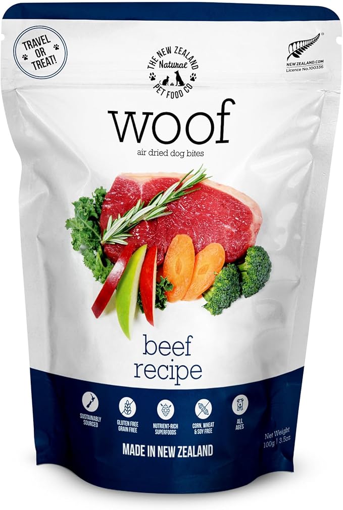 Woof - Air Dried Dog Food, Toppers for Dry Food, High Protein, Natural Dog Food, Limited Ingredient Recipe Dry, Beef, 3.5 oz