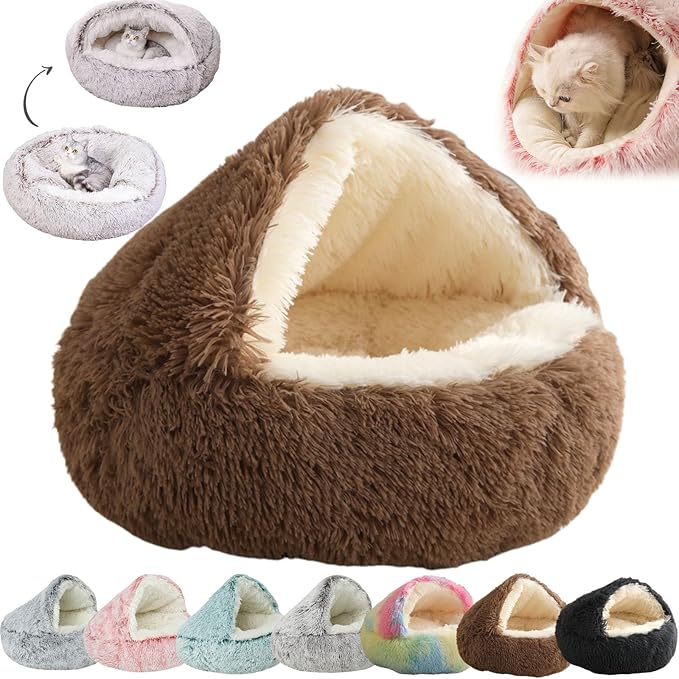Lapcatz Nest Bed, Dogegis Dog Bed, Dogegis Covered Cat Bed, Cozynook Plush Pet Round Bed, Cat Beds for Indoor Cats Cave & Calming Dog Beds, Anti-Slip Washable Fluffy Dog Bed (Large-26in,Brown)