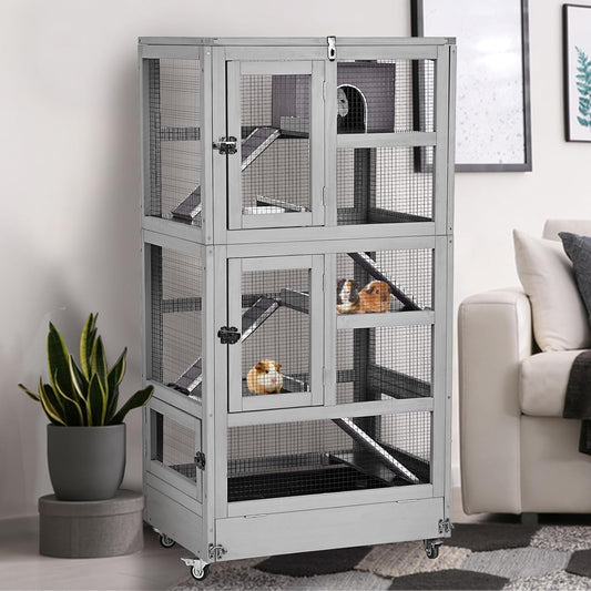 GUTINNEEN Ferret Cage Anti-Chewing Guinea Pig cage with Wheels Chinchilla Cage Metal Frame Small Animal Cage,Lizard,Squirrel Chameleon,Gerbils 5 Levels