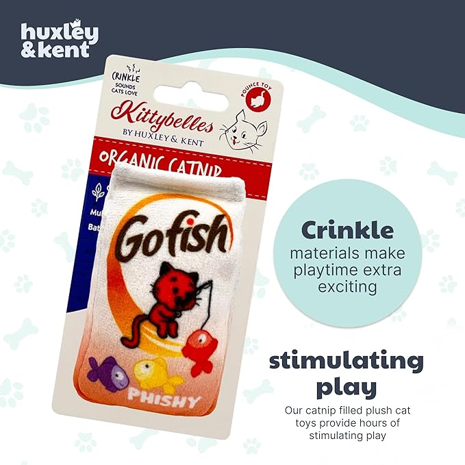 Huxley & Kent Plush Cat Toy - Interactive Catnip Toy for Cats & Kittens - Soft with Crinkle & Catnip - Fun Indoor Play - Go Fish Phishy