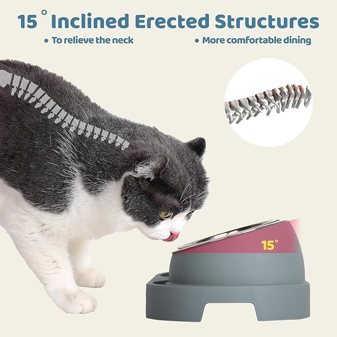 SAROSORA Cat Feeder Stainless Steel Bowl, Pet Food and Water Bowl Dishes, Easy to Clean