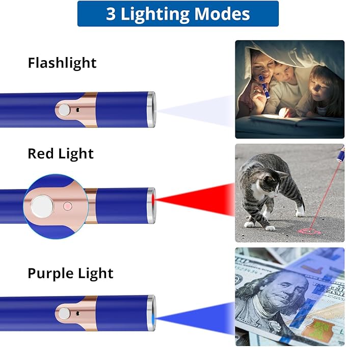 TBTeek Cat Toys for Indoor Cats, 2 Pieces, Rechargeable, 7 Adjustable Patterns, Interactive Kitten Pet Dog Red Dot Chase Light Toy for Cats Fun Playing Exercise（Blue）