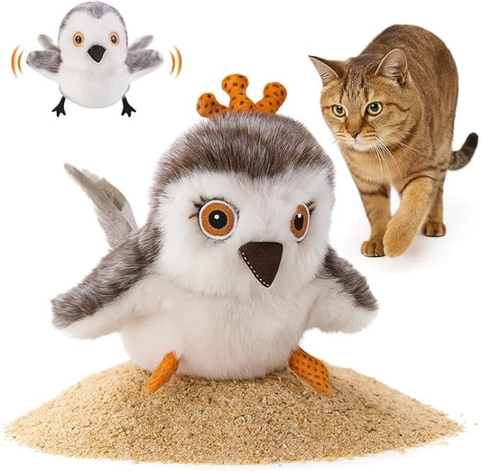 Interactive Cat Toys for Indoor Cats & Kittens (No Flying) – Flapping Bird Catnip Toy with Chirping Sound, Rechargeable & Lifelike Pet Toy, Juguetes para Gatos (Small, Sandpiper)