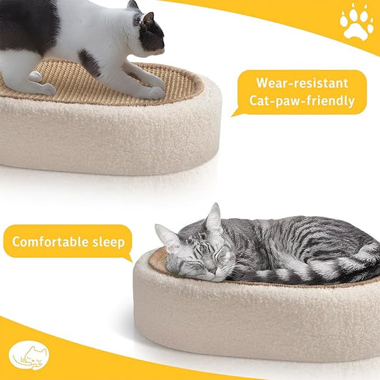 Cat Scratcher Bed 2 in 1, Sisal Cat Scratching Pads Beds for Kitten, with Anti-Slip, Protect Furniture Sofa, No Debris No Mess(16.5×12.5×4in)