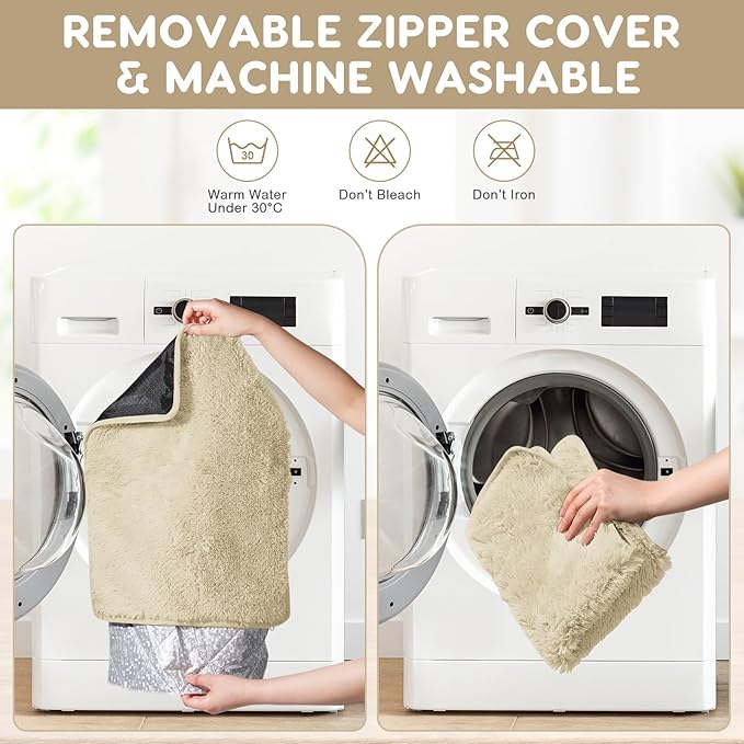 4 Pack Self Warming Cat Bed Pad Self Heating Dog Mat with Fluffy Faux Fur Plush Cat Calming Bed Thermal Mat Washable Pet Pad Anti Slip Bottom for Outdoor Indoor Pets(Camel,16" X 20")