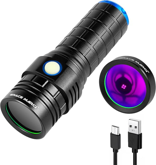 Rechargeable 365nm Black Light Flashlight, 50W Powerful Small UV Flashlight, Bed Bug UV Light, Pet Urine Detector for Dog/Cat Urine, Dry Stains, Bed Bug, Scorpion, Dry Pet Stains