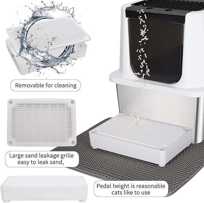 RIZZARI Stainless Steel Cat Litter Box, Odorless Enclosed Litter Box with Top Holes, Large Litter Pan for Small to Large Sized Cats (Black, 24" L*16" W*18" H)