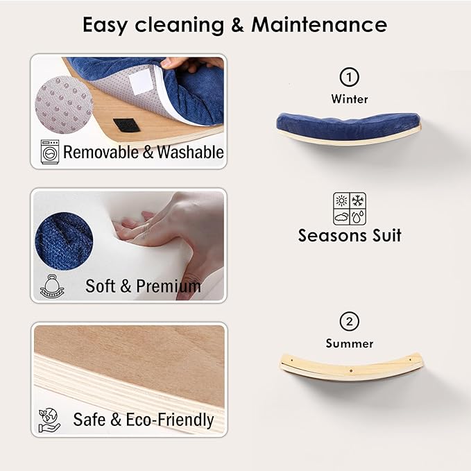 Curved Cat Shelves and Perches, Floating Cat Wall Bed with Comfortable Cushion