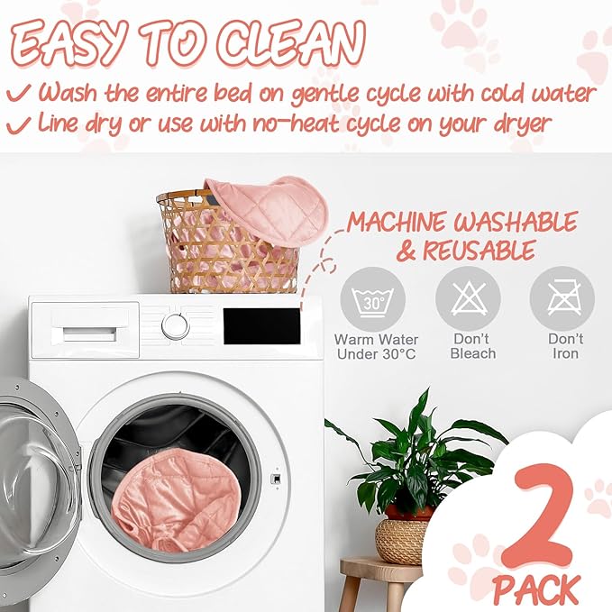 2 Pcs Cat Heating Pad Round 16 Inch Self Heating Cat Mat Washable Heated Bed Anti Slip Warming Pad Pet Bed Mat for Kennel Dog Crate Indoor Outdoor (Pink,16 Inch)