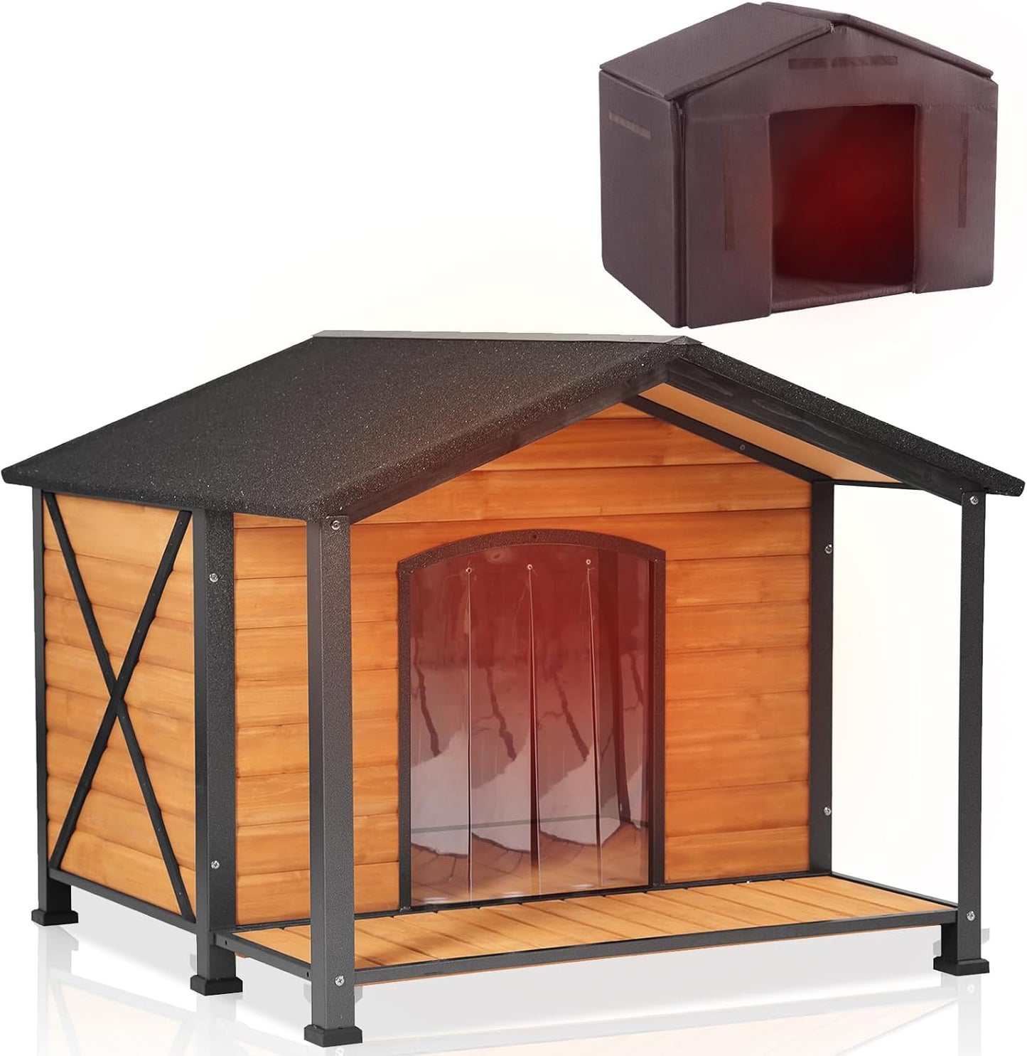 Aivituvin Outdoor Dog House with Chewproof Strong Metal Frame Insulated Outside Dog Kennel Weatherproof for Medium to Large Dogs, (41.5" L x 41.4" D x 34.1" H)