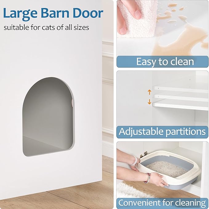 BEWISHOME Tall Litter Box Enclosure, Simple Hidden Litter Box Furniture with Removable Divider, Fit Most of Cat Litter Robot Indoor Pet House as Sideboard Cabinet White CMW12W