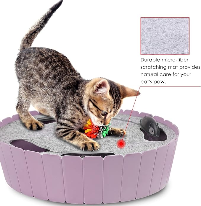 Pawaboo Interactive Cat Toy With Running Mouse, Electronic Motion Automatic Teaser for Indoor Cats, Pop and Play Hide Seek Hunting Mouse for Pet Kitten Play Fun Exercise, Purple