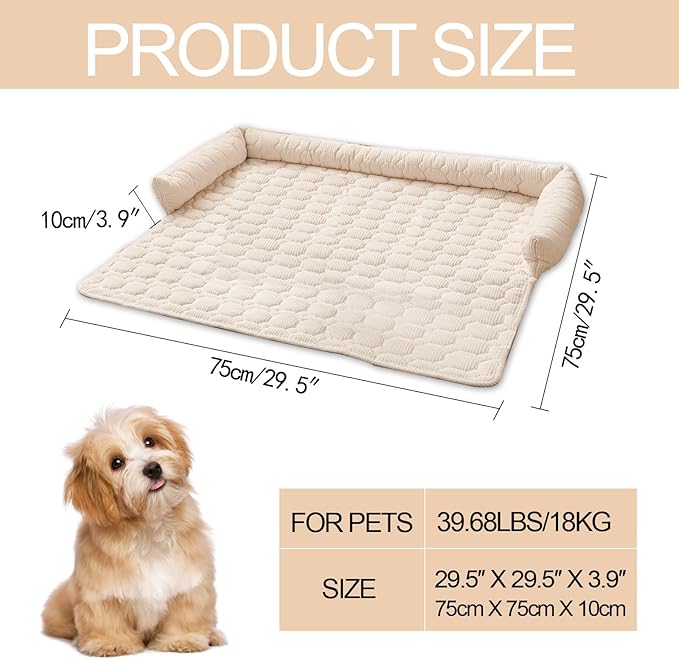 Dog Bed Mat - Washable Pet Furniture Protector with Anti-Slip Bottom for Small Dogs and Cat(White)